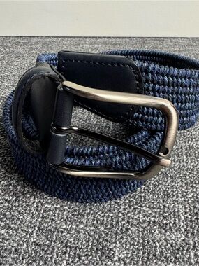 Men's Stretch Woven Navy Belt with Brushed Metal Buckle